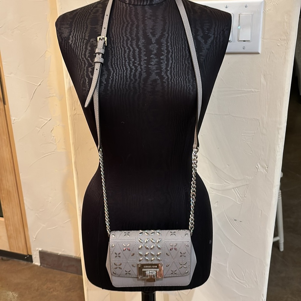 Michael Kors gray crossbody with silver beading & accents - Picture 2 of 7